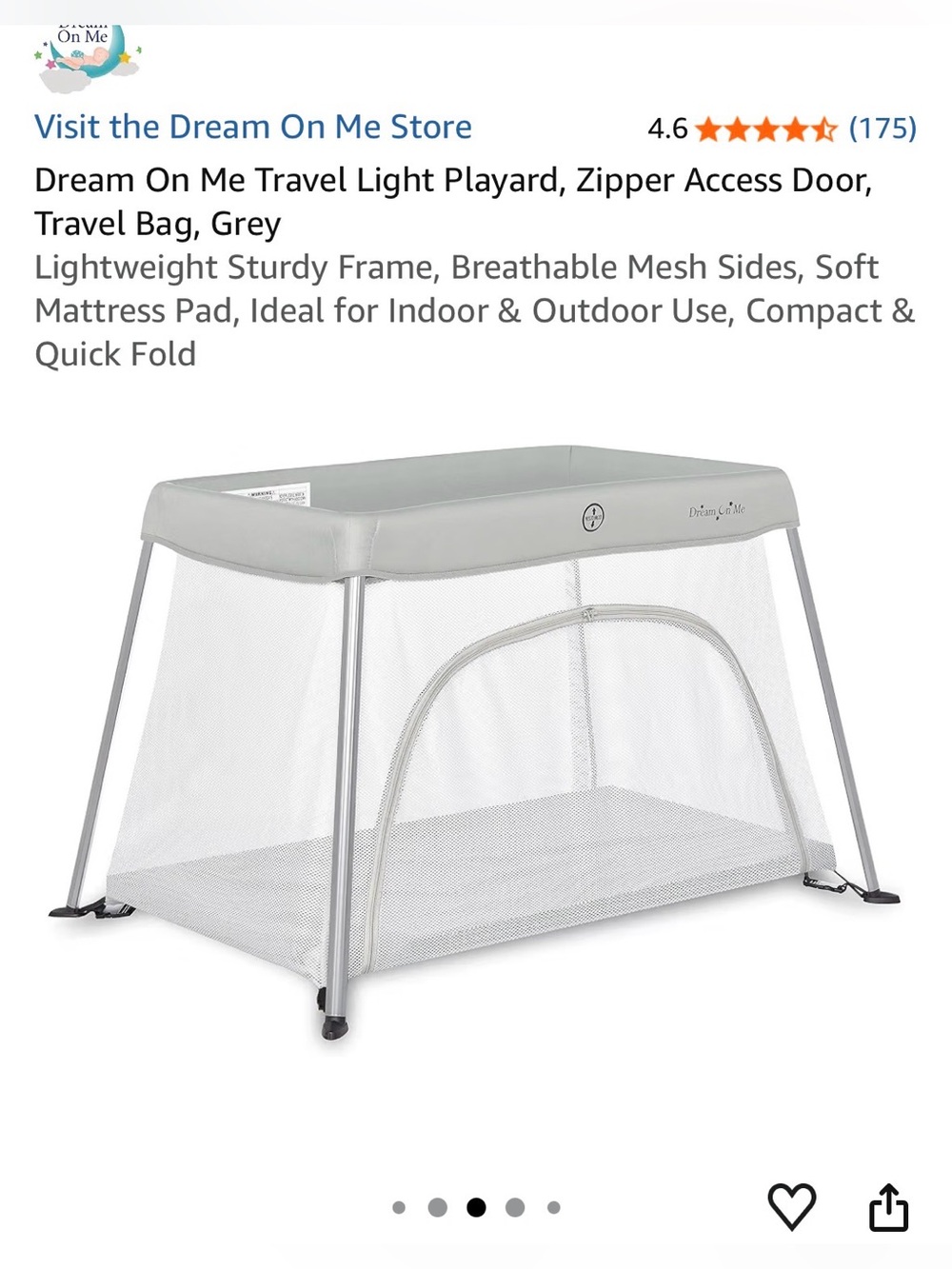 Dream On Me Playard with Zipper Door and Carrying Case